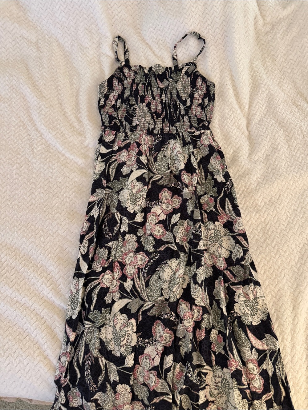 Old Navy Black Floral Maxi Dress with Pink and Cream Flowers